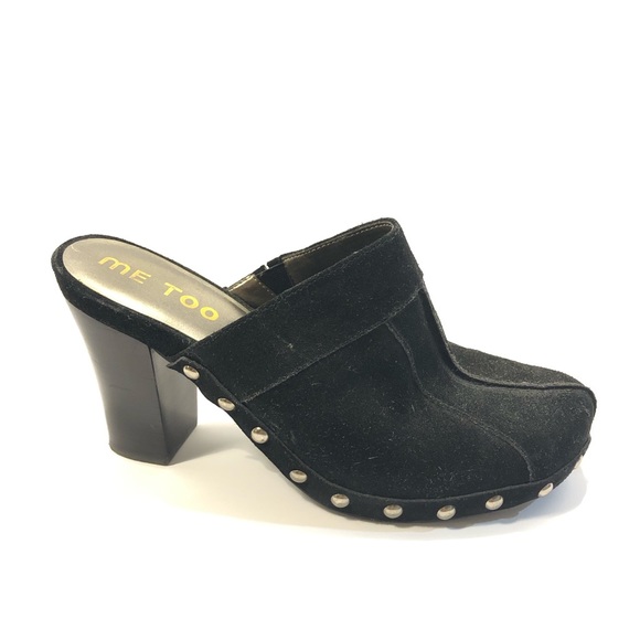 NEW ME TOO 7.5 Carbon Suede Studded Clog Heel Blk - Picture 2 of 8